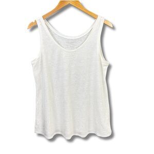 Eileen Fisher Scoop Neck Linen Tank Top Medium White